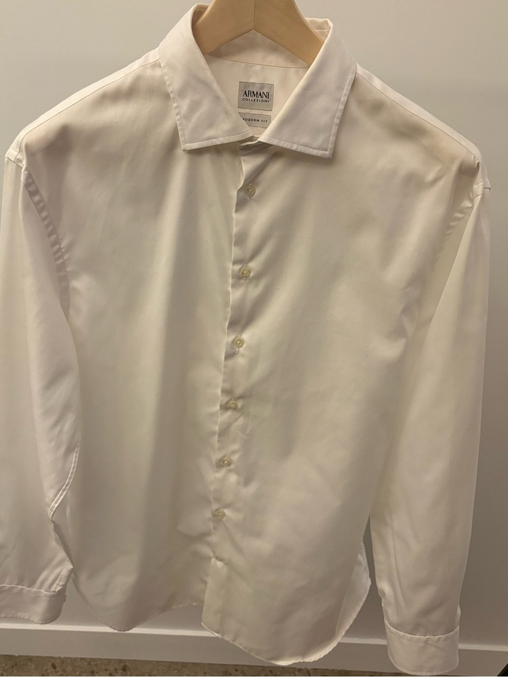 Armani Collezioni Men's Ivory-White Dress Shirt